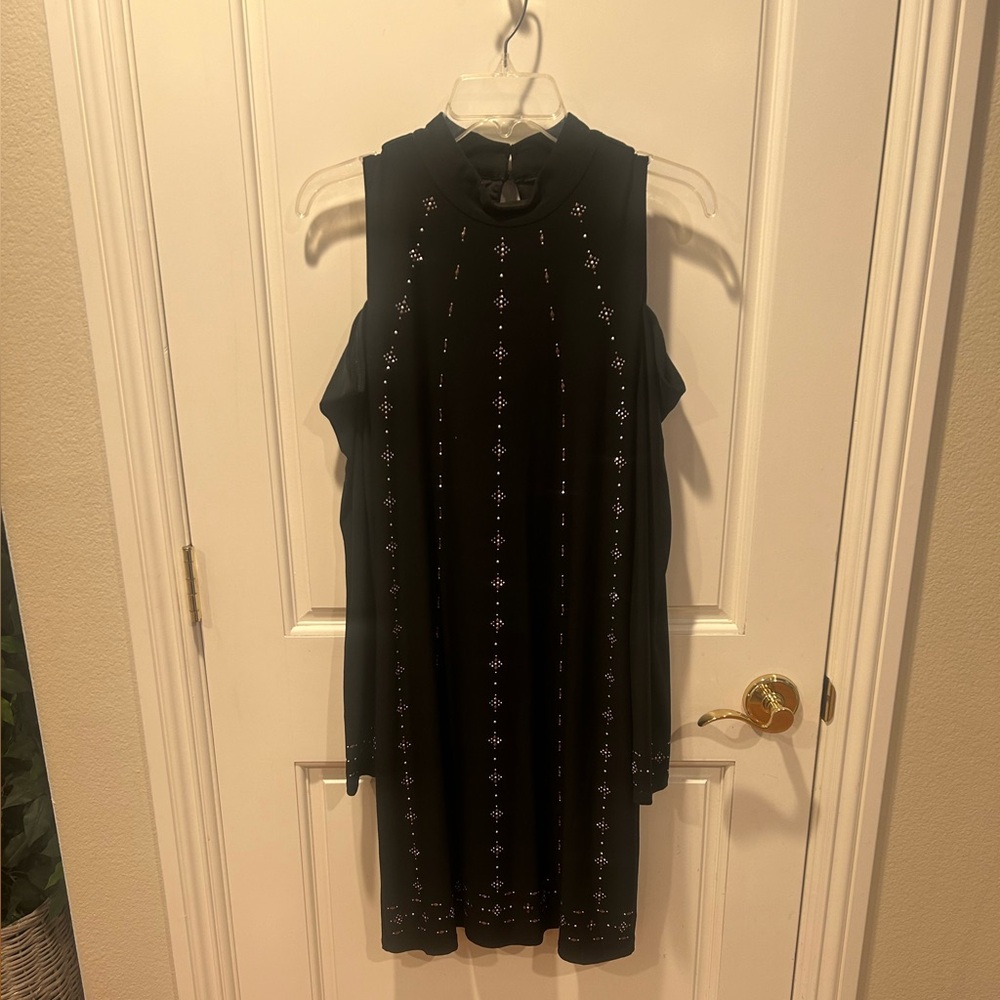White House Black Market Cold Shoulder Embellished Midi Dress Size Medium